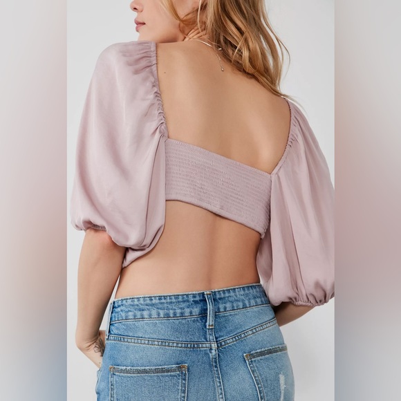 Urban Outfitters Kimchi Blue Pink/Rose Tie Front Silky Top - Picture 14 of 17